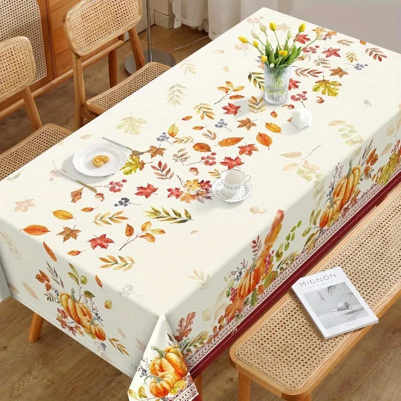 Autumn Pumpkin Maple Leaves Rectangle Tablecloth for Table Decor Fall Harvest Kitchen Dining Table Cloth Thanksgiving Decoration