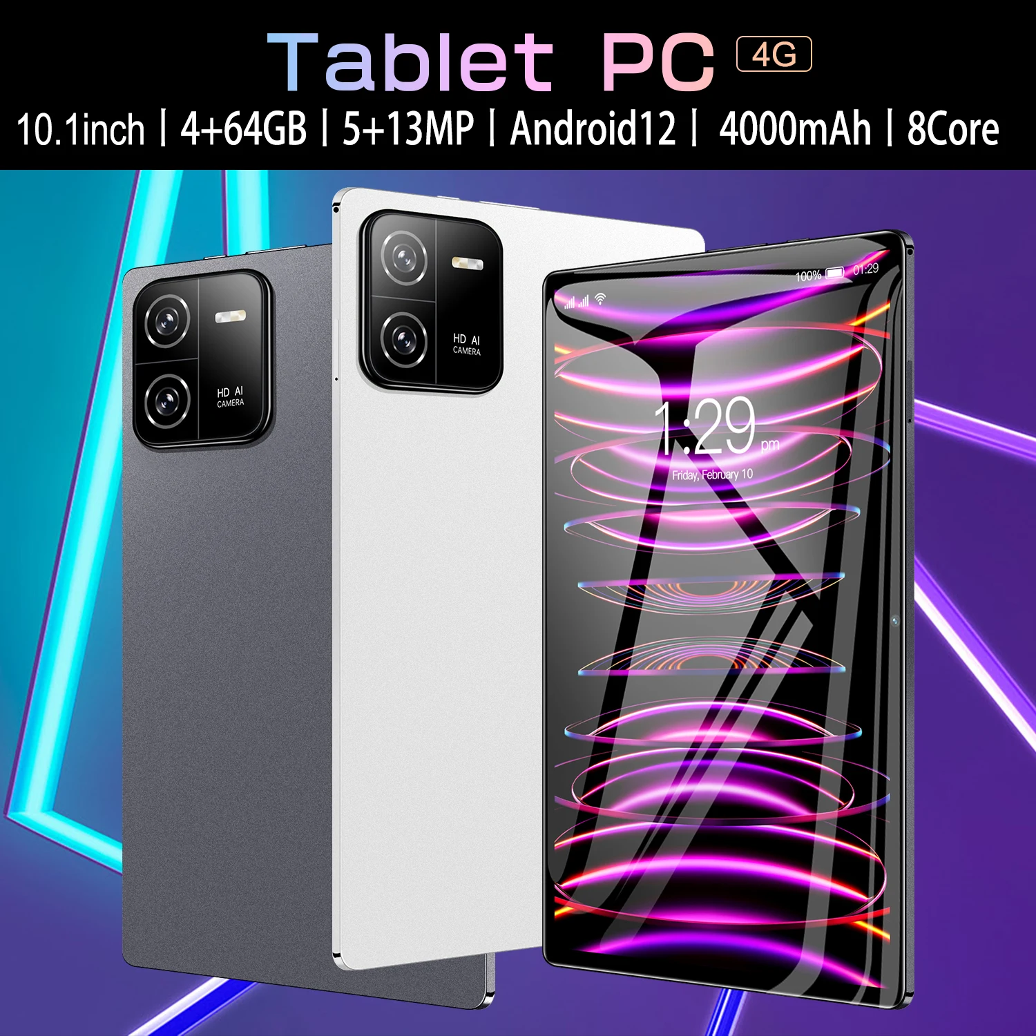 JDL PB26 Pad 6Plus، تابلت، شريحة T310، 4 جيجابايت + 64 جيجابايت، شاشة 10.1 بوصة HD+، أندرويد 12,5 ميجابكسل + 13 ميجابكسل، 4000 مللي أمبير في الساعة