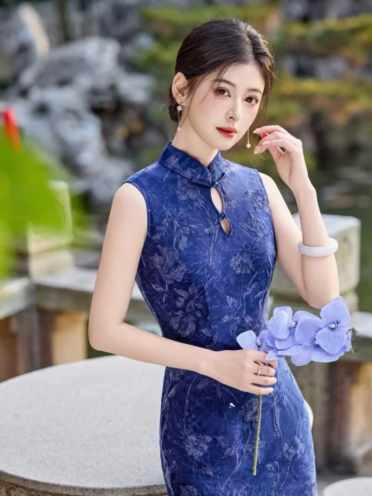 

Young Sle Reformed Dr ort Sve Velvet Ele Retro Daily Wear Chinese New Sle Middle Length Qipao
