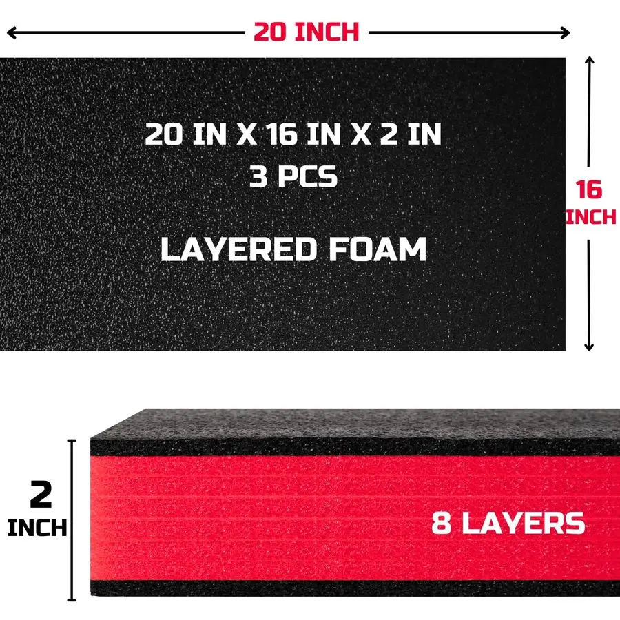 Tool Box Foam 3Pack 20x16x2 inch, Foam Inserts for Cases, Polyethylene Storage Sheets for Toolbox Hard Case, Tool Shadow Insert,