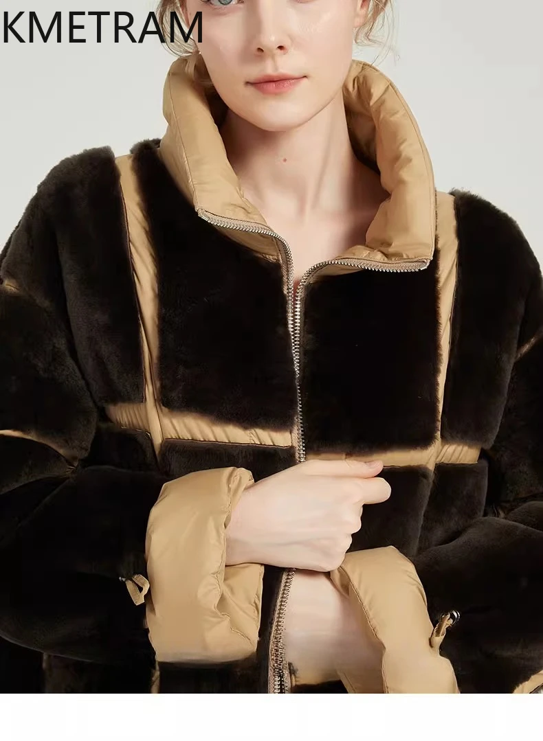 KMETRAM 100% pelle di pecora naturale giacca di pelliccia di lana colletto alla coreana di colore a contrasto addensare donna 2025 abbigliamento invernale donna шуба