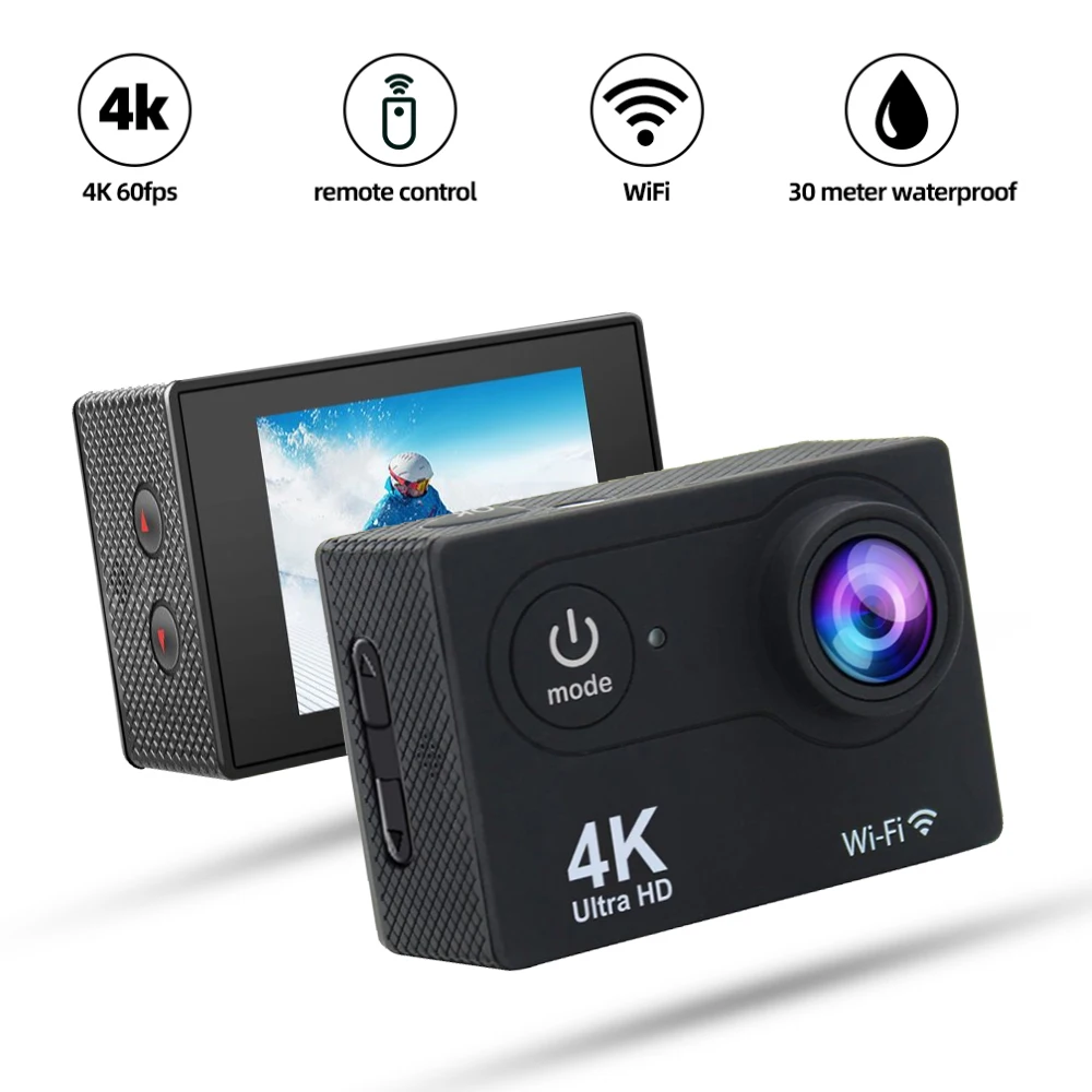 

Action Camera 4K 60fps EIS 170D 2.0 Inch 30M Screen Waterproof Action Cam Motorcycles Video Sports Camera With Remote Control