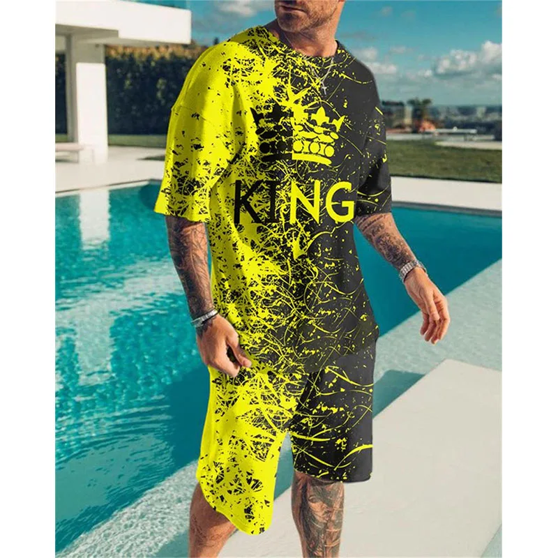 Man Tracksuit 2 Piece ​o-neck Short Sleeve Shirt Shorts Set Men's Running Suit Oversized Tshirts for Men Clothing Summer T-shirt