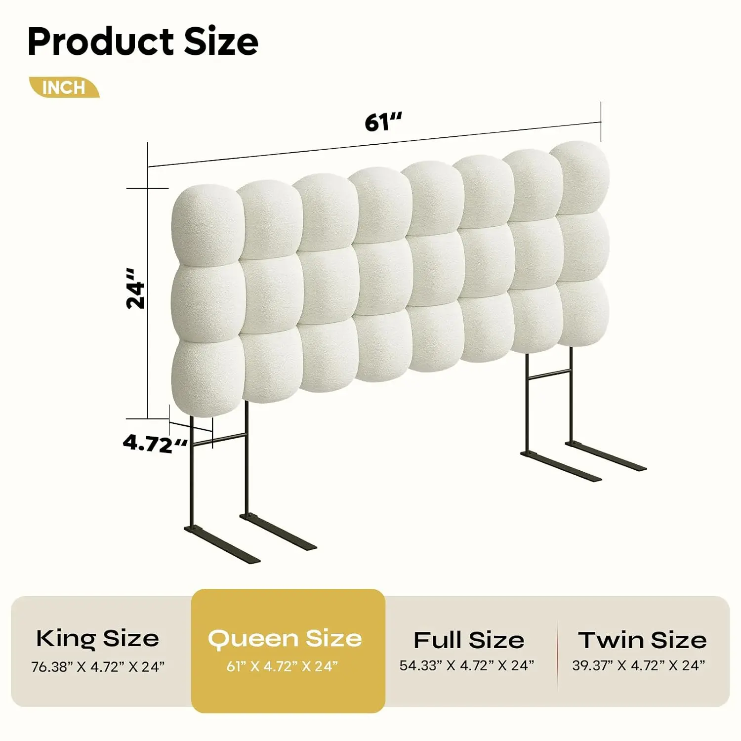 Cloud Headboard Teddy Fleece Beige Bubble Tufted Adjustable 8-14