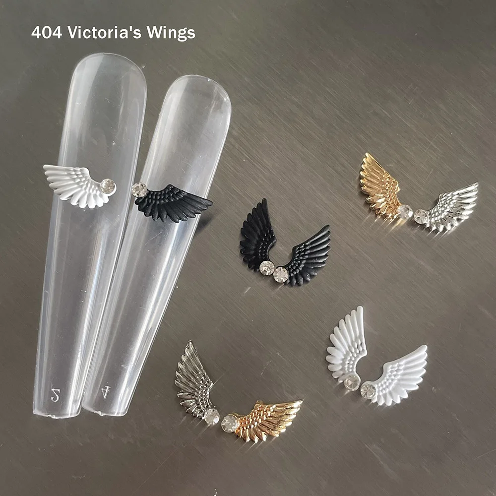 

-Victoria's Wings- Mythology Style Metal Alloy Holy Angel Fur Details Wings Diamonds Charms Left Right Chrome Nailfit Jewels 404