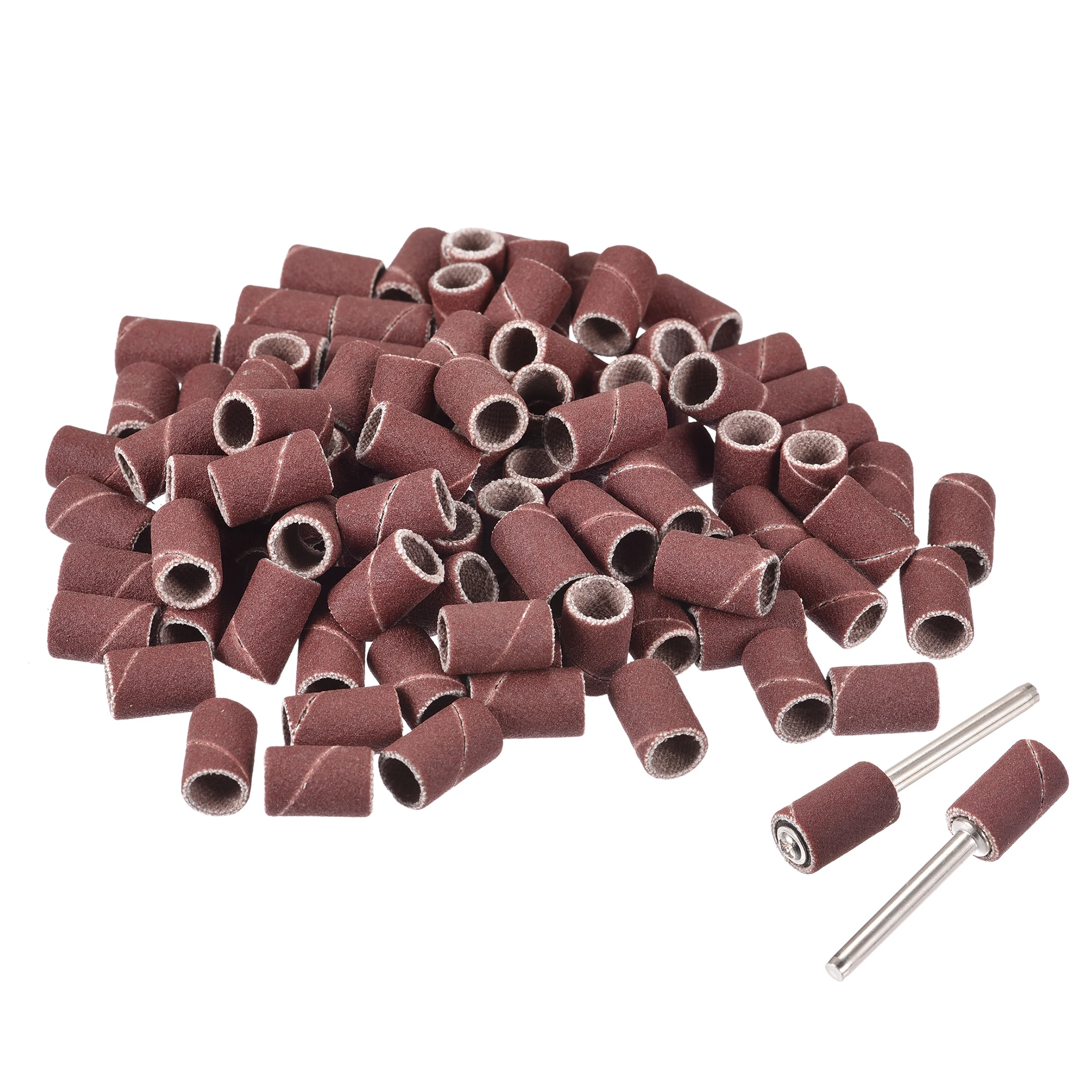 100Pcs 1/4 "Cilindrische Schurende Schuurpapier Mouwen Schuurbanden 80-600 Grit Met 2Pcs 1/8" Drum opspandoorns Voor Rotary Gereedschap