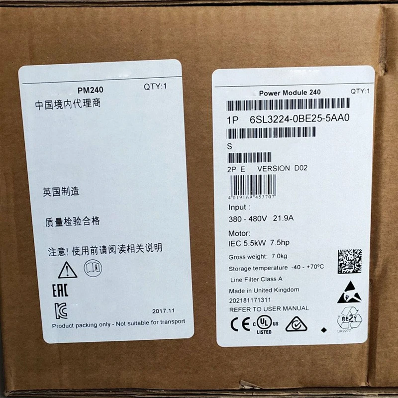 

New 6SL3224-0BE25-5AA0 G120 Power Module PM 240 3AC380-480V +10/-10% 47-63HZ 6SL3 224-0BE25-5AA0