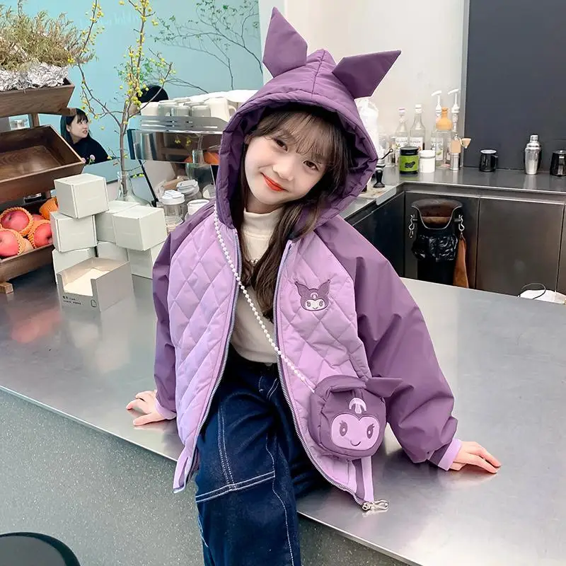 

New Sanrio Kuromi Girls' Jackets Winter Clothes New Style Children's Velvet Thickened Cotton Coats for Middle and Large Children