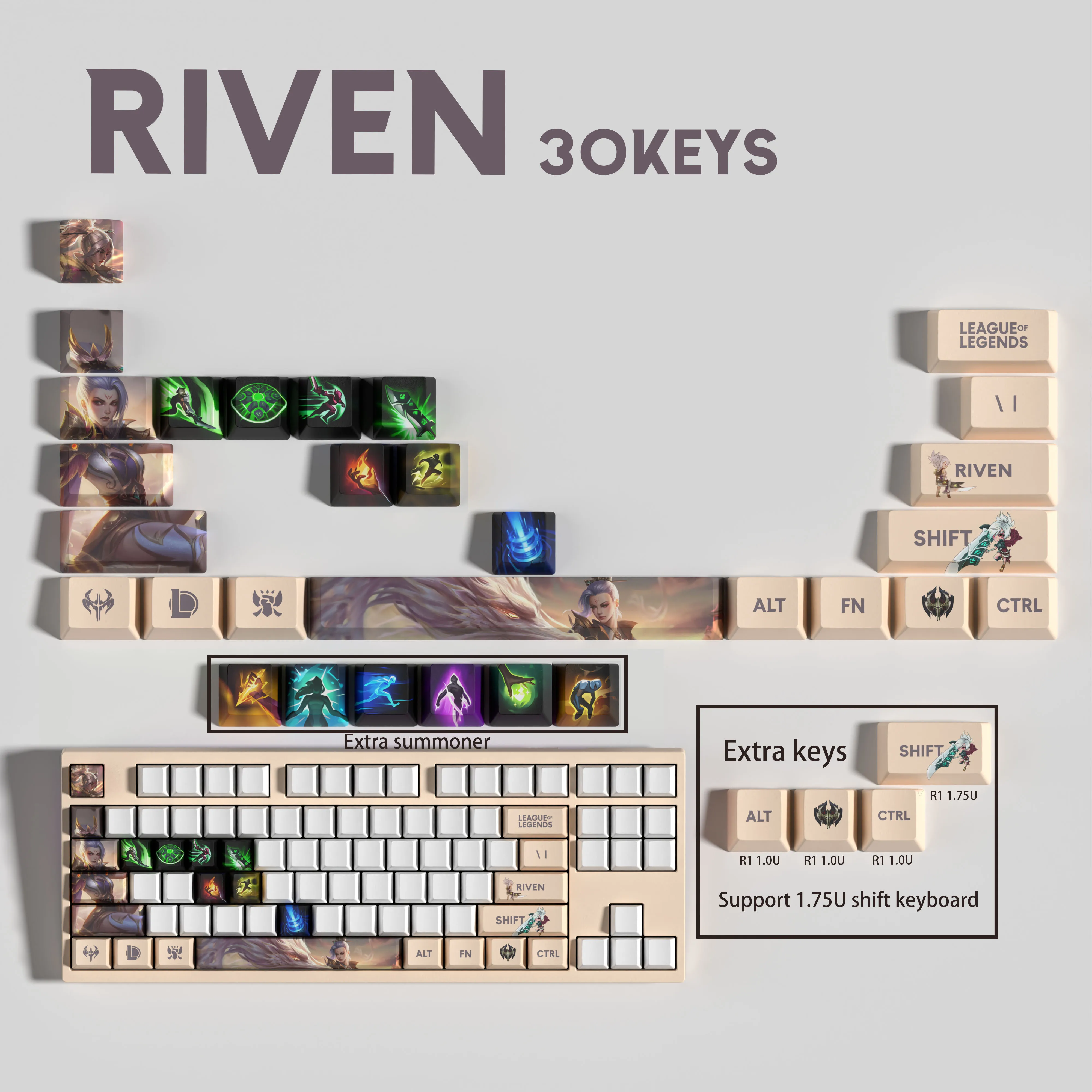 RIVEN KEYCAPS New design League of Legends keycaps 30KEYCAPS  OEM Profile Keycaps for mechanical keyboard