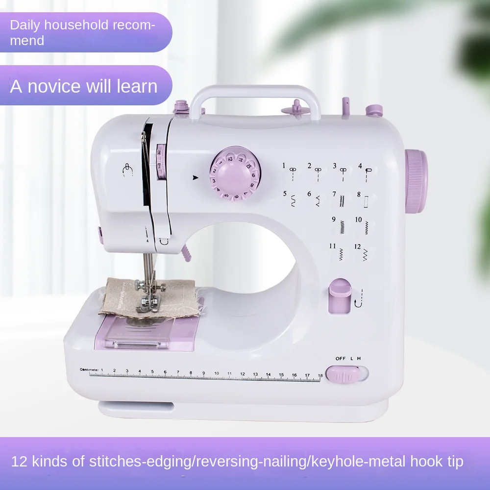 Máquina de costura portátil para iniciantes, Mini elétrica Household Crafting Mending Overlock, 12 pontos Presser Pedal