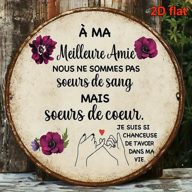 2D Flat, 1pc of 2D Flat, 8x8 Inch Round French Aluminum Sign, a Vintage Decorative Plaque About 