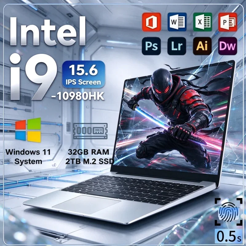 15.6" Multifunctional Portable Computer Intel Core I9 10980HK Windows 11 32GB RAM 2TB SSD Fingerprint Unlock Notebook