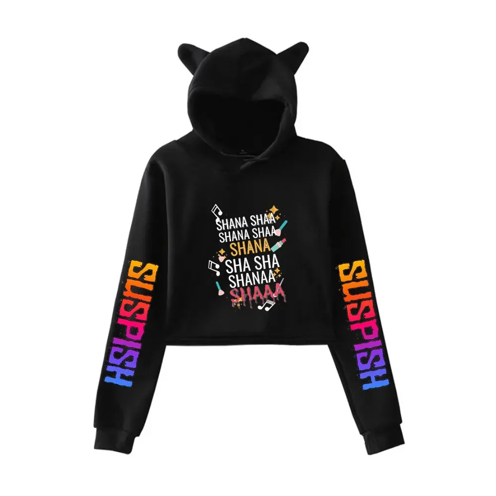 

Bailey Sarian Suspish Crop Top Hoodie for Girls Harajuku Cropped Sweatshirt Streetwear Hip Hop Kawaii Cat Ears Pullover Tops