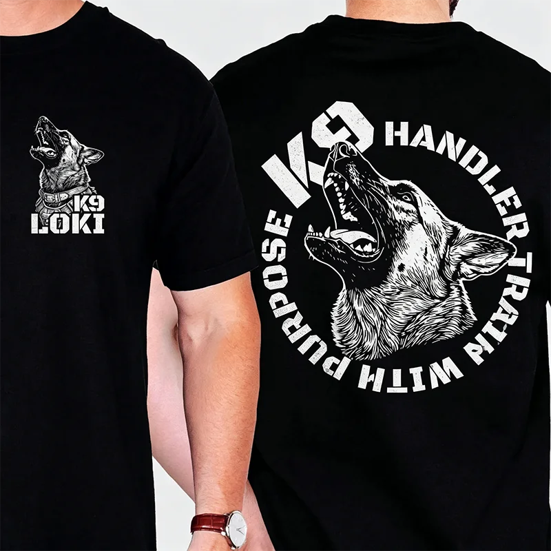 Personalized Custom K9 Handler T-Shirt Personalized Police Dog Name Print German Shepherd Casual Cotton Tee for Men Cotton Tops