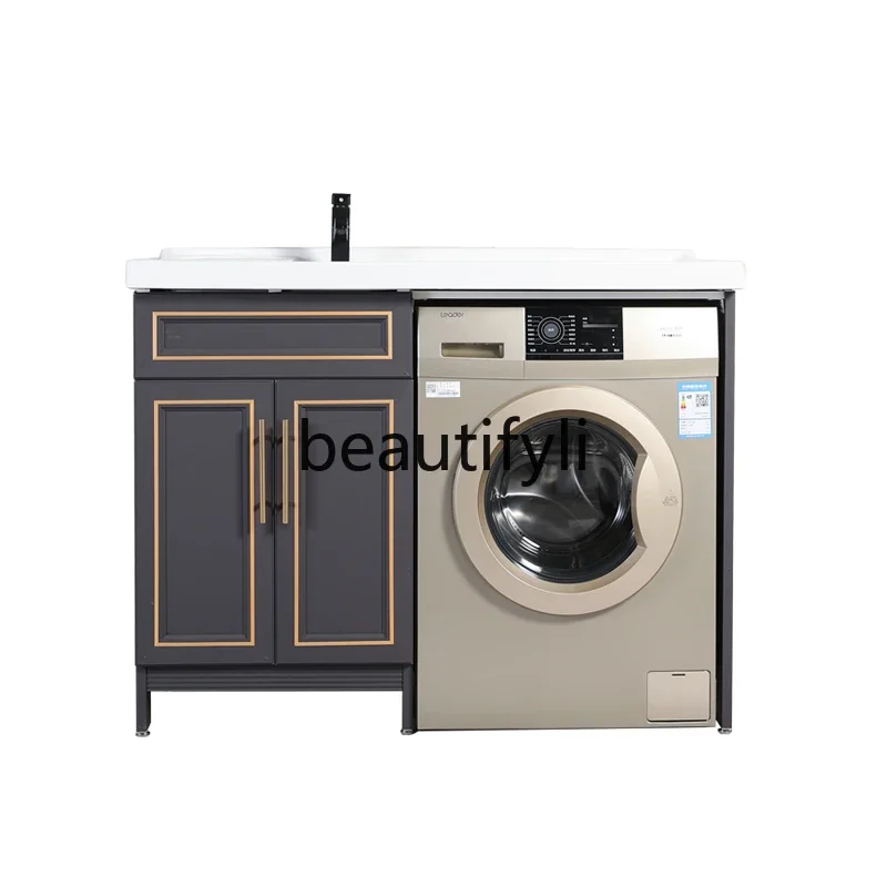 

Balcony with washboard integrated ceramic basin laundry cabinet space aluminum waterproof sunscreen cabinet customization