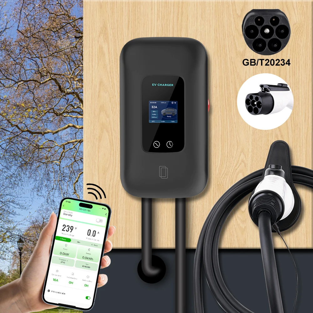 محطة شاحن EV GB/T20234 32A 7.6KW 22KW EVSE Wallbox شحن GBT 16A 11KW APP التحكم لسيارة مركبة كهربية