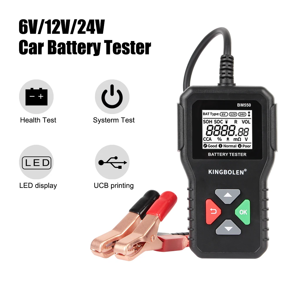 

6V 12V 24V Car Accessories Car Battery Tester BM550 Car Battery Tool Auto Battery Analyzer Battery System Detect 100-2000 CCA