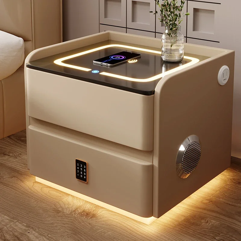 Smart bedside table light luxury high sense 2025 new bedroom bedside table small simple modern lock rack