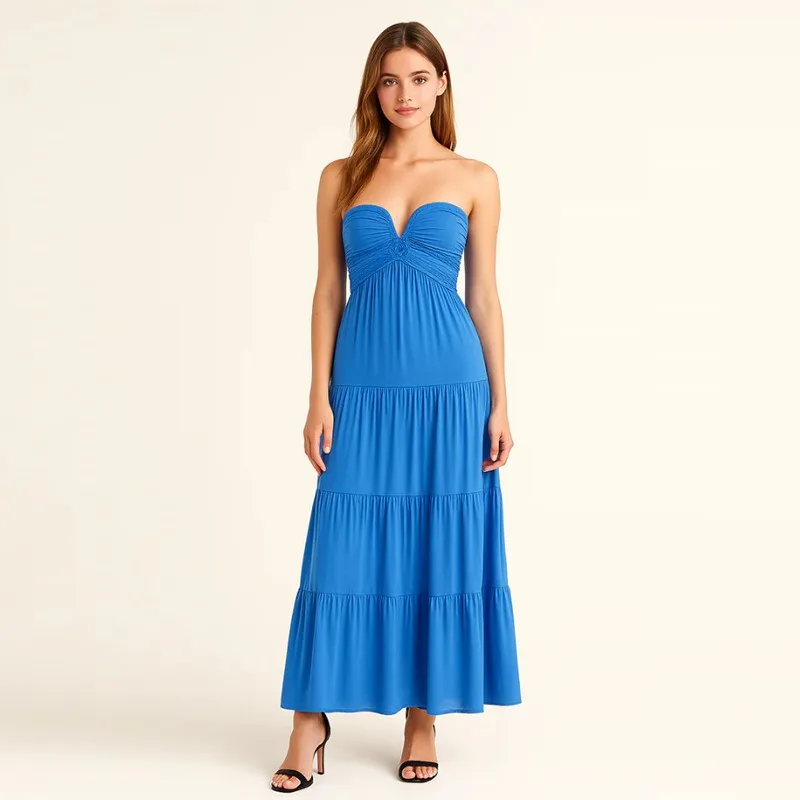 Ruched em camadas convidado formatura vestido de noite sexy feminino fora do ombro férias plissado vestido elegante sem alças sem costas espartilho