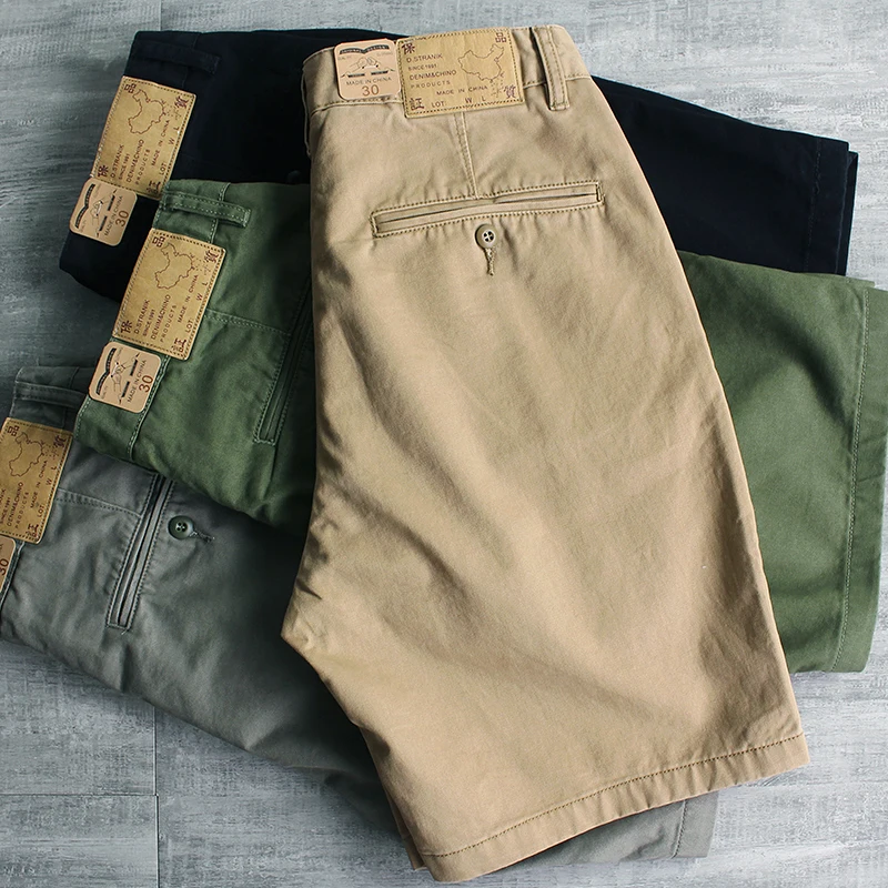 2025 Summer New American Retro Heavyweight Woven Twill 100% cotton Cargo Shorts Men's Straight Loose Casual Five Quarter Pants