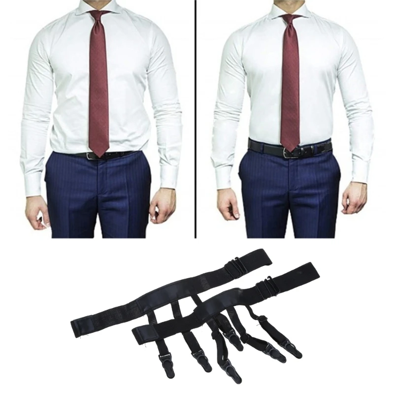 1 Pair Men Shirt Stay Belt with Non-slip Clips Adjustable Lock Shirts Garter Dropship