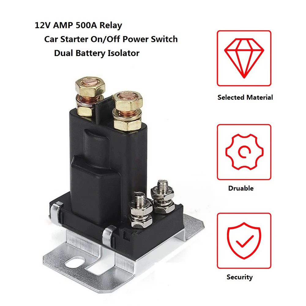 12V AMP 500A Car Start Relay Dual Battery Isolator 4-pin High Current Automatic Closing Relay Solenoid Relay Auto Interior Parts