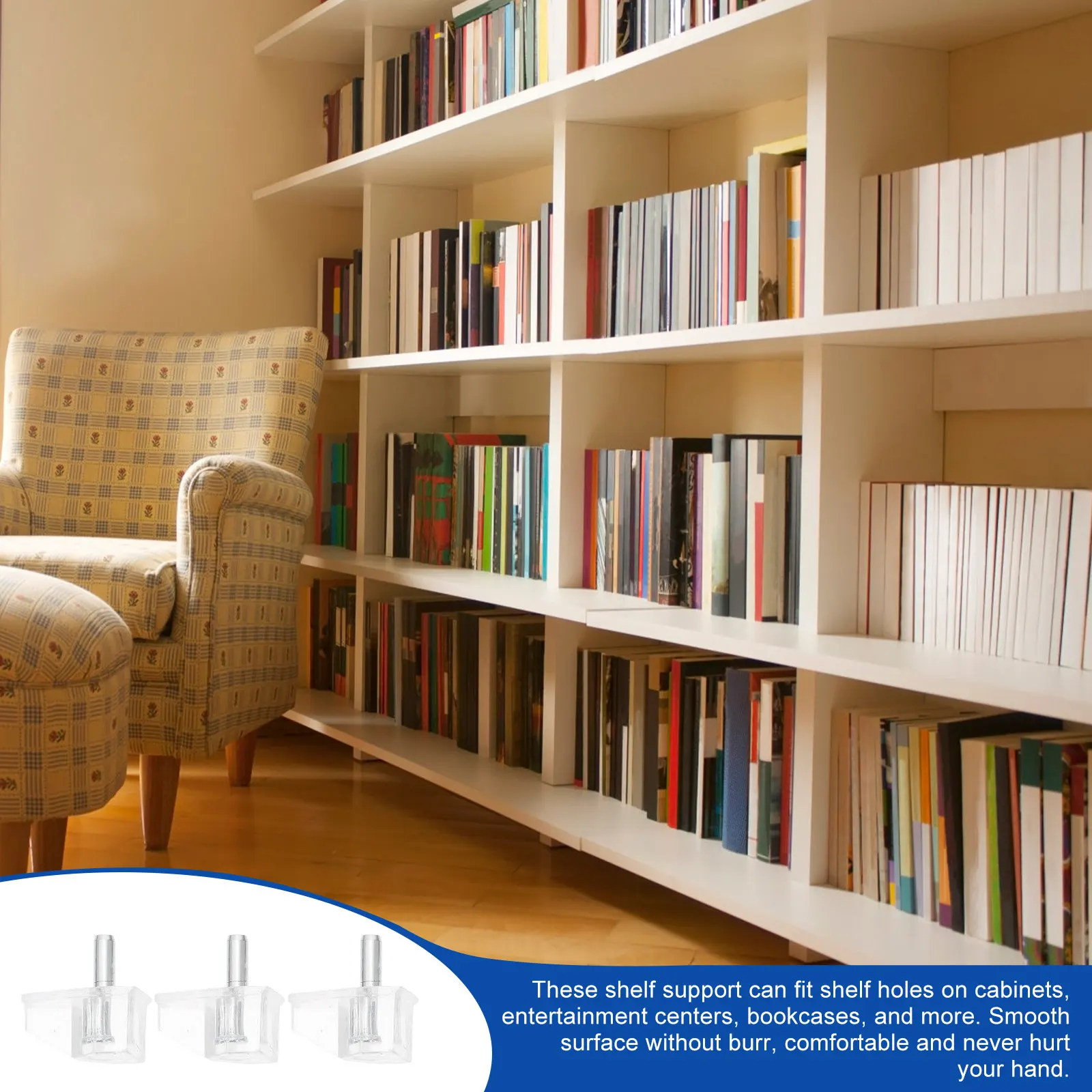 20Pcs Clear Shelf Support Pegs Plastic Cabinet Shelf Brackets for Bookcases Cabinets Glass Wood Boards Strong Wear Resistant