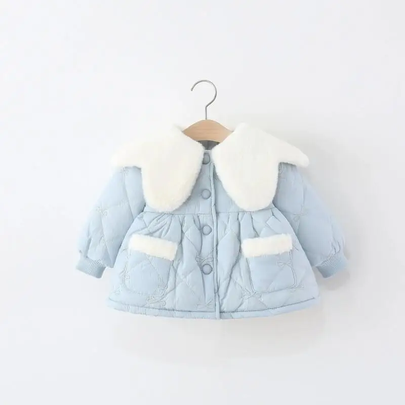 

Легкая куртка-пуховик на осень и зиму для девочек, детское стеганое пальто в корейском стиле с лацканами, плотная теплая одежда из чистого хлопка, домашняя одежда, детская одежда