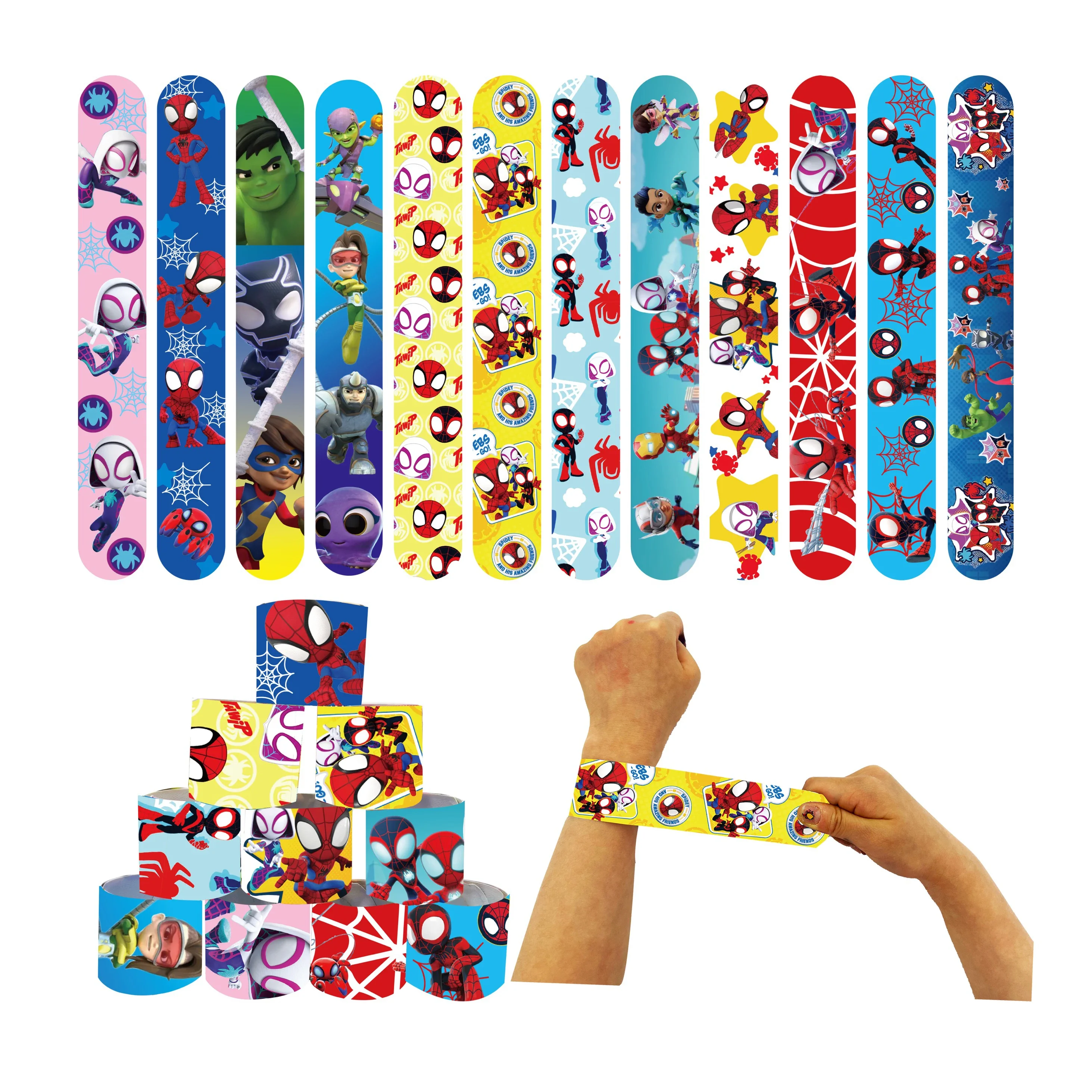 12 قطعة سبايدرمان صفعة سوار سبايدي وأصدقائه المذهل جيب صفعة الفرقة حفلة لصالح هدية الكريسماس بيناتا جودي حقيبة حشو #1