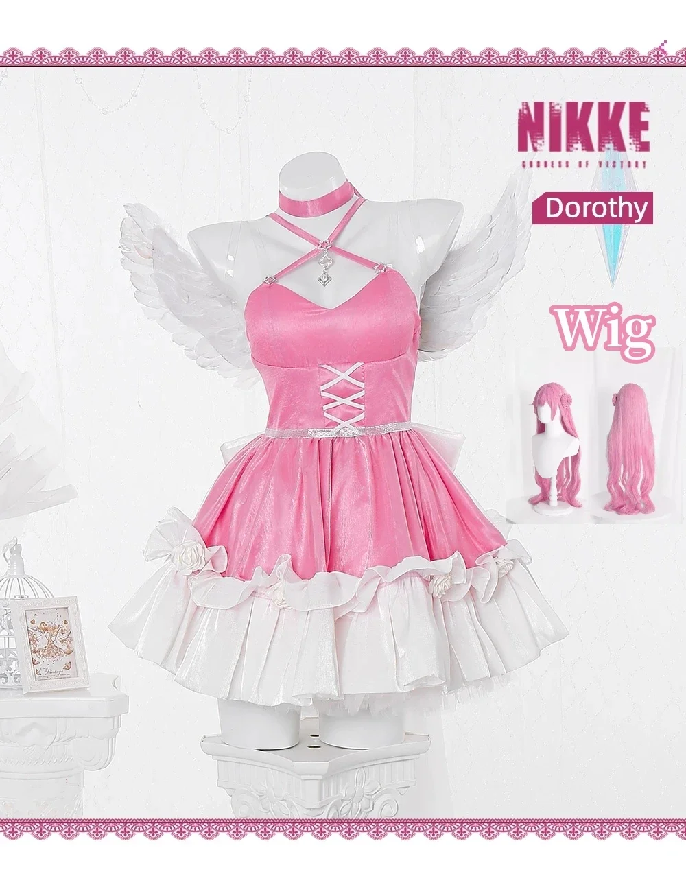 

NIKKE The Goddess of Victory Dorothy Cosplay Costume Dorothy Anniversary Pink Lolita Dress Wig Headwear Wings Full Set