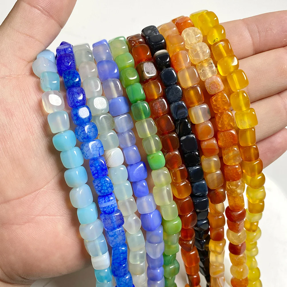 

Square Natural Agate Stone Beads 6-8mm Loose Spacer Beads Jewelry Making Accessories DIY Necklace Bracelets