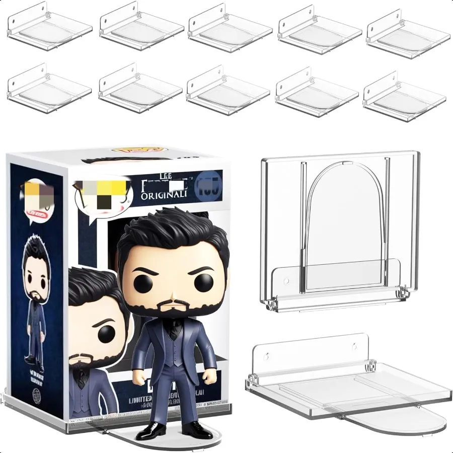 

10Pack Collapsible Acrylic Shelf Compatible with Funko Pop Figure Collection Case 4.5 x 3.5 Or Display Case for Boxed Character