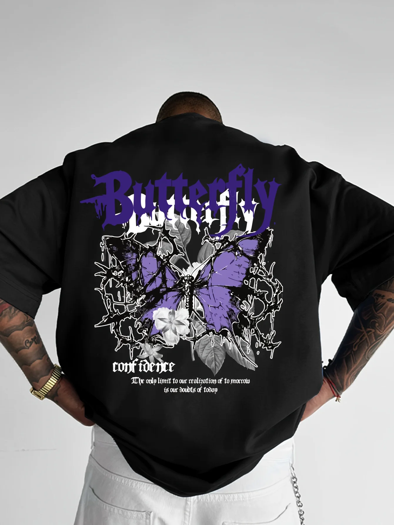 

Purple Butterfly Graphic design -100% cotton summer O-neck short sleeve casual printed men's T-shirt.