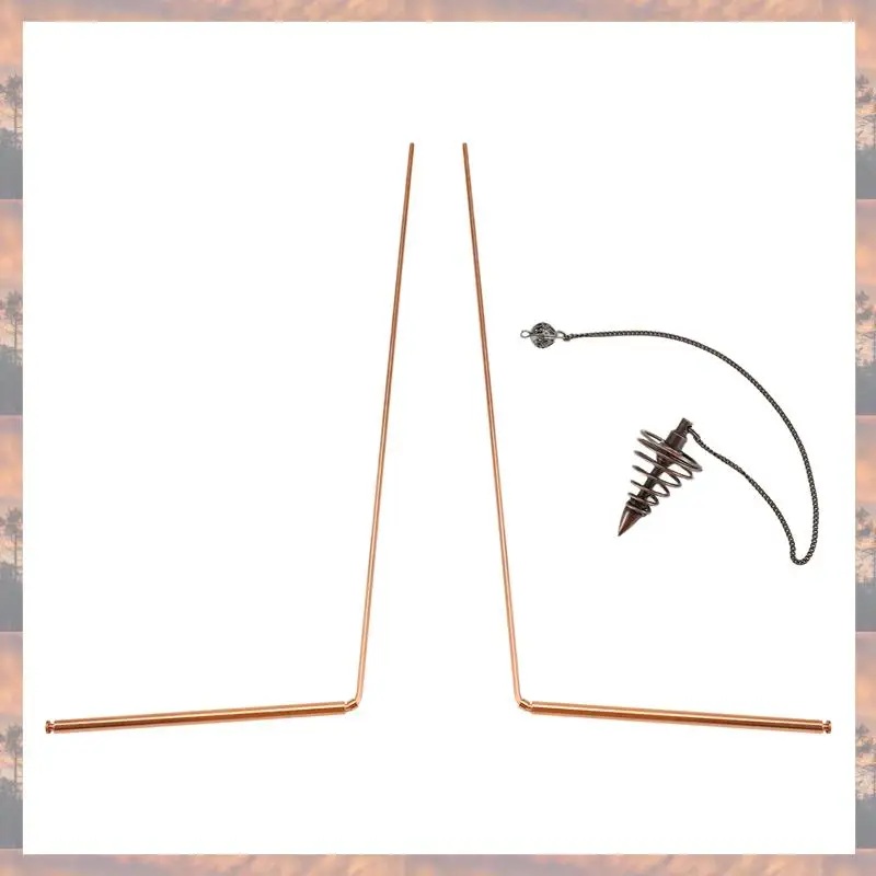 N75R-2Pcs Copper Dowsing Rods Kit Spiritual Divining Rods Flexible Copper Rod Dowsing Spirit Rods Kit With Pendulum Pendant