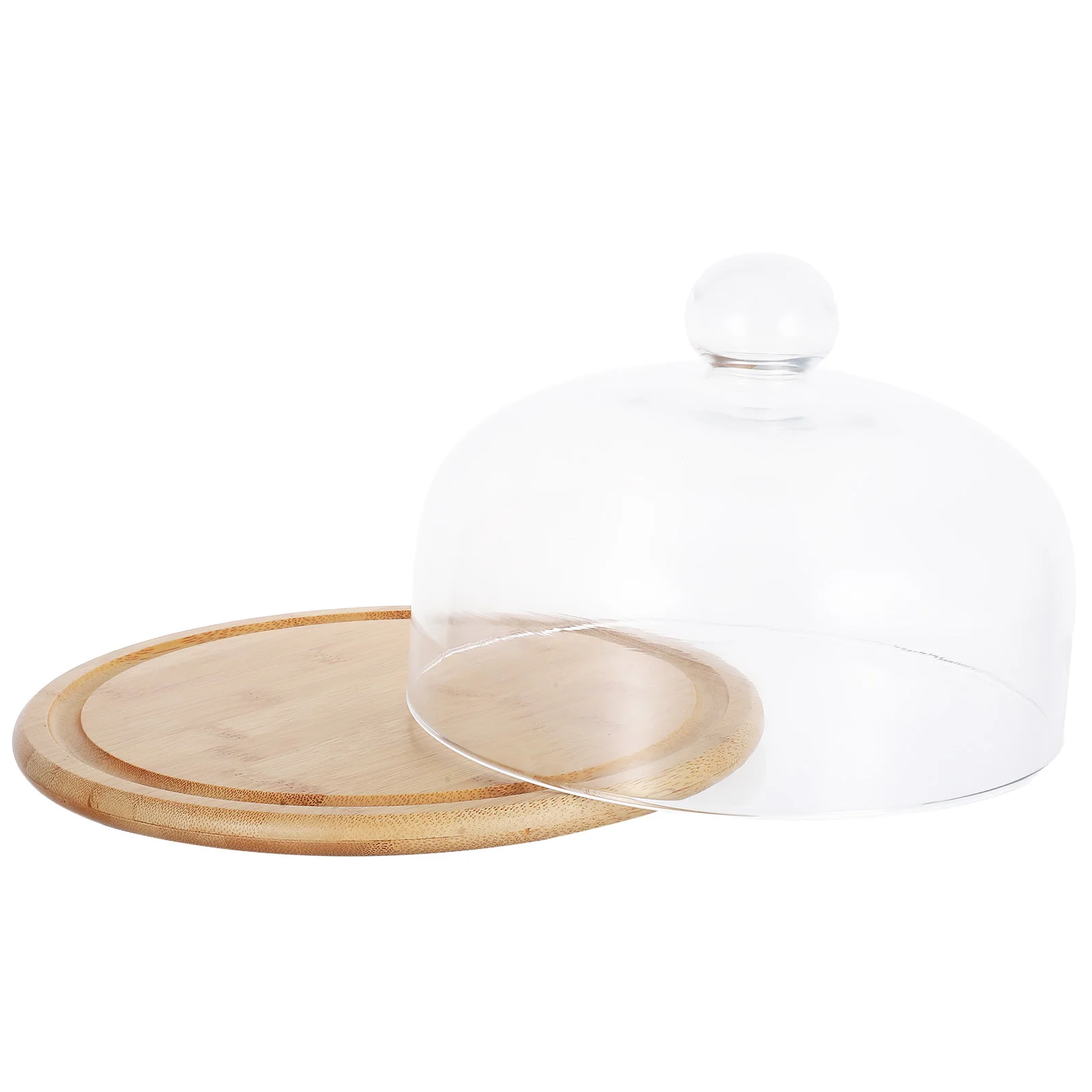 

1Set Cake Glass Cover Transparent Wood Cake Display Plate Easy Clean Reusable Dessert Storage Tray Party Supply