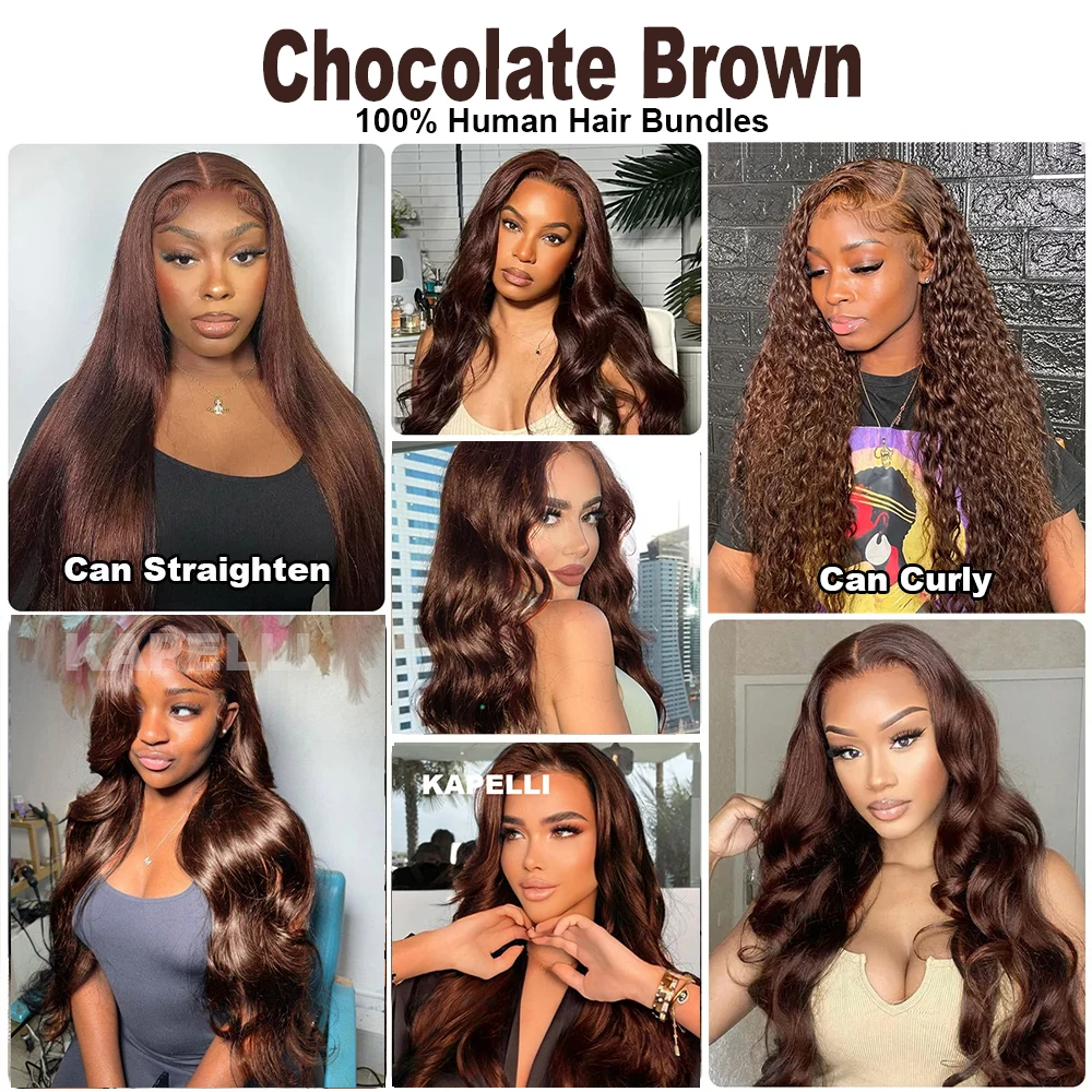 Chocolate Brown Body Wave Bundles Human Hair Weave Brazilian Hair Bundle with Closure 4x4 Lace Closure Colored Raw Hair Bundles