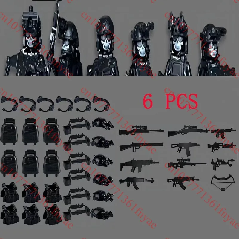 6PCS Military Commando Building Bricks Figurine – Riot Police Soldier Figures with Weapons Vest, Birthday Gift for Boys Children