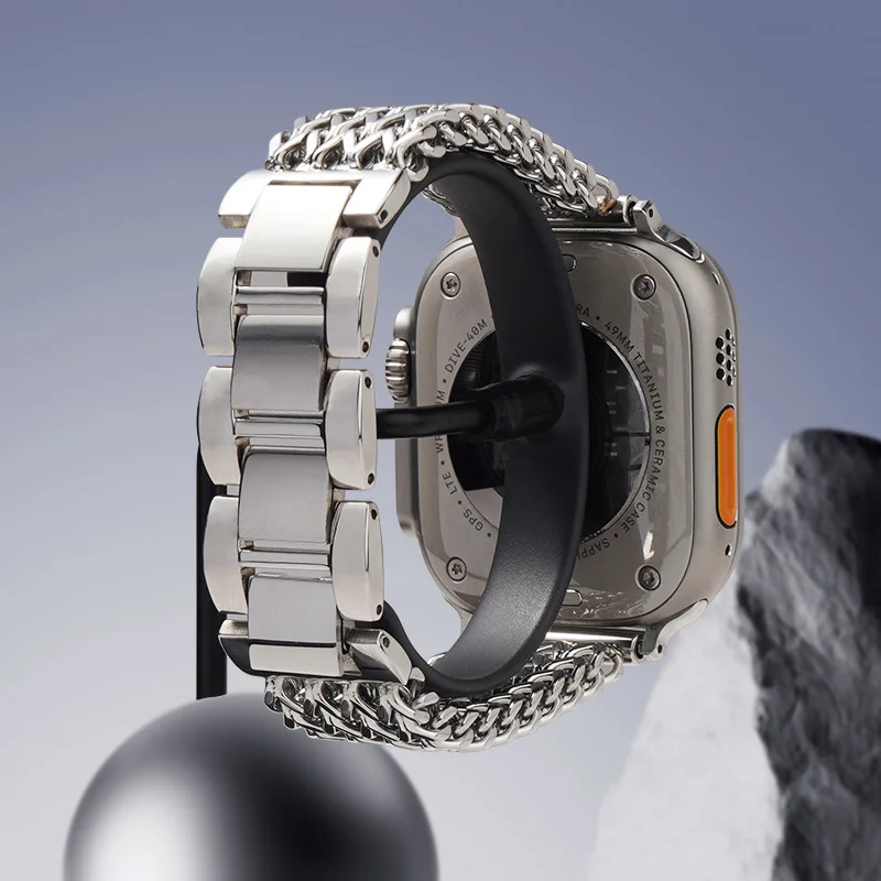 AZMAX Men's Hollow Stainless Steel Bracelet for Apple Watch Series S10 Watch Strap Accessory