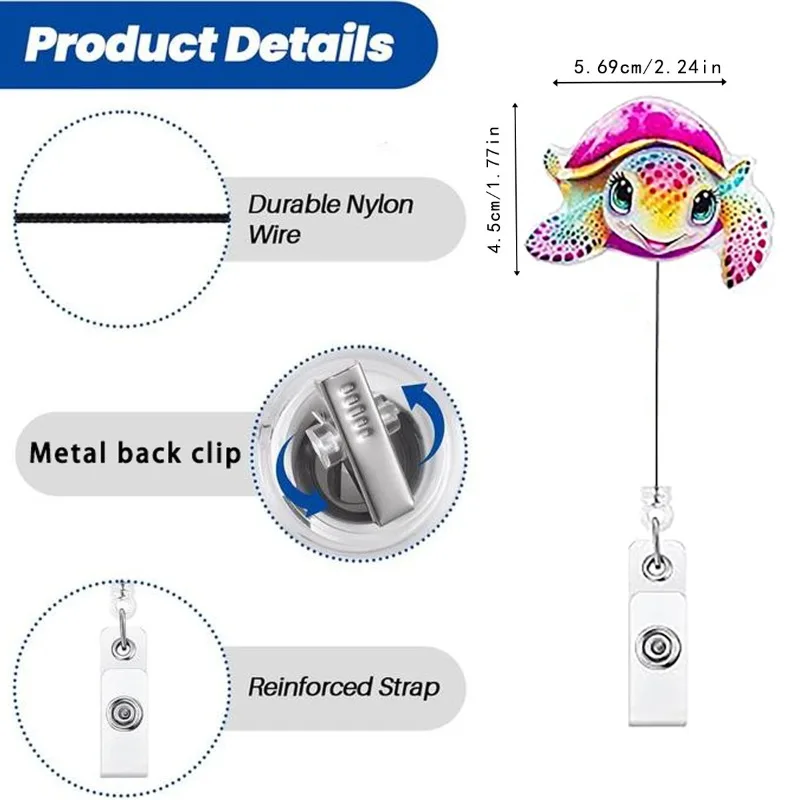 1 Piece  Glitter Acrylic Retractable Nurse Badge Reel Doctor Student Name ID Card Holder Lanyard Alligator Clip
