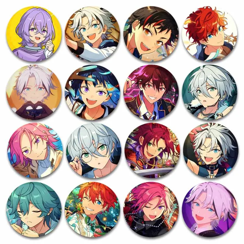 

Ensemble Stars Cartoon Badge Mao Sakuma Rei Tsukinaga Leo Chiaki Morisawa Figure Button Pins Bag Hat Template Brooch Accessories