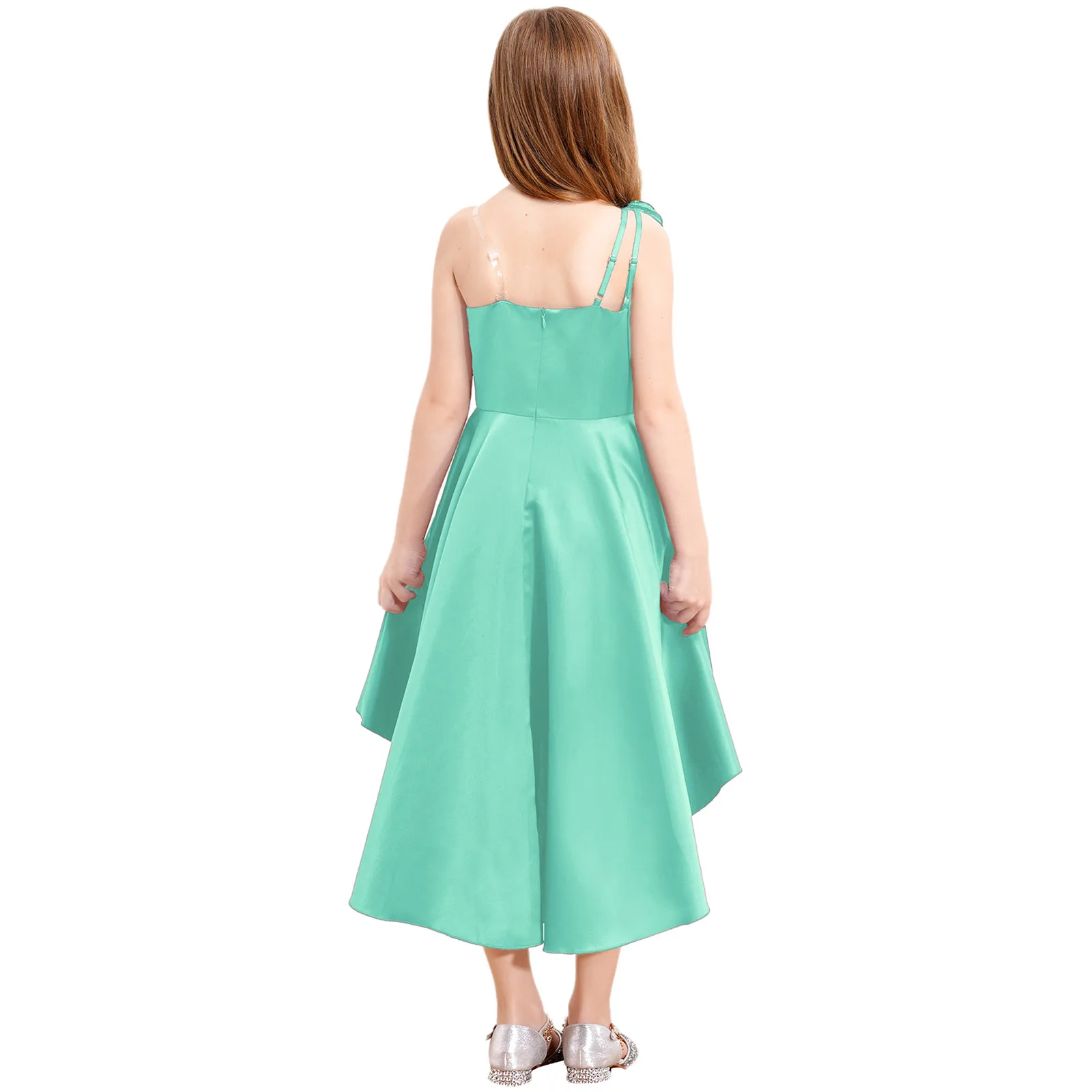 Children Girls Elegant One Shoulder Flower Dress Irregular Hemline Wedding Party Dresses Gown for Pageant Evening Birthday Prom
