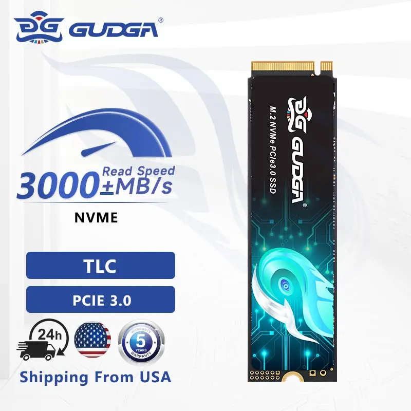 GUDGA PCIe3.0 512GB 1TB 2TB SSD 3000MB/S 3D NAND TLC  Internal Solid State Drive 2280 for Laptop Desktop with Free Cooling Vest