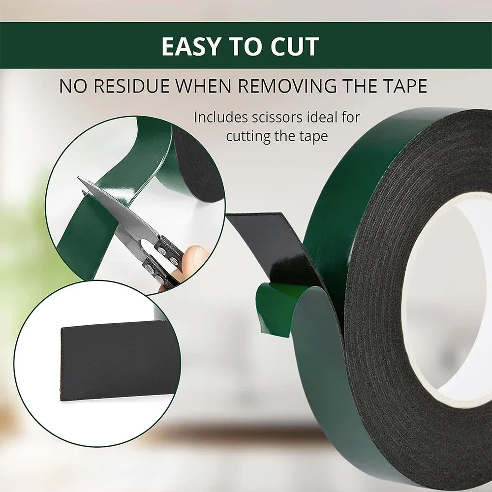 10M 8-50cm PE Foam Double-Sided Adhesive Tape Width Thickened Sponge Green Film Black Shockproof Waterproof Super Strong Tape