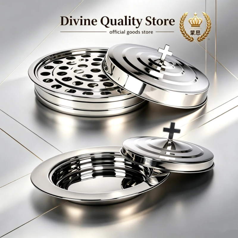 Premium quality communion tray  Stainless Steel Plate Set one tray with lid plus a bread plate with lid durable safe