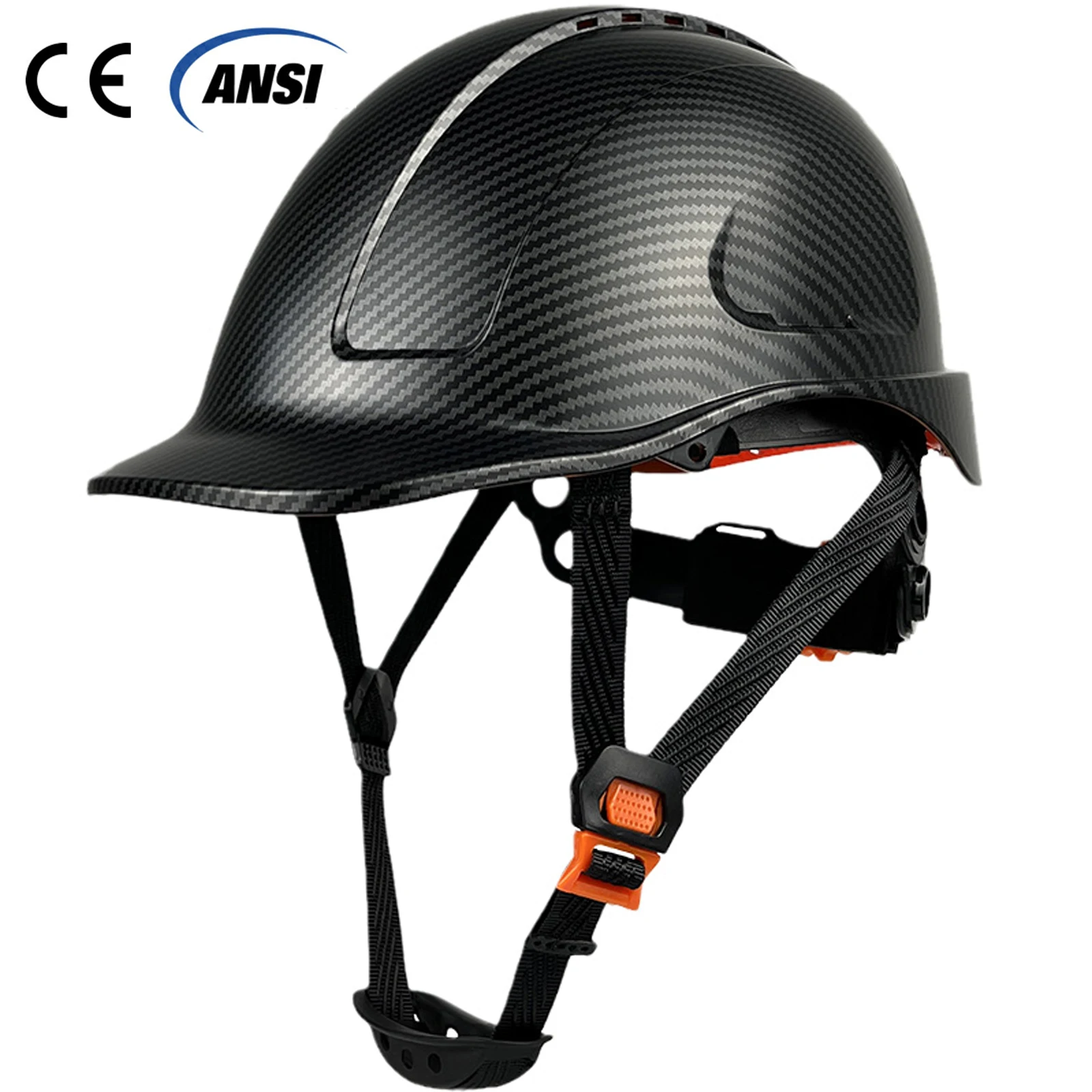 CE Carbon Fiber Safety Helmet with Reflectors for Men, ABS Industrial Head Protection, Construction Hard Hat, ANSI Work Cap