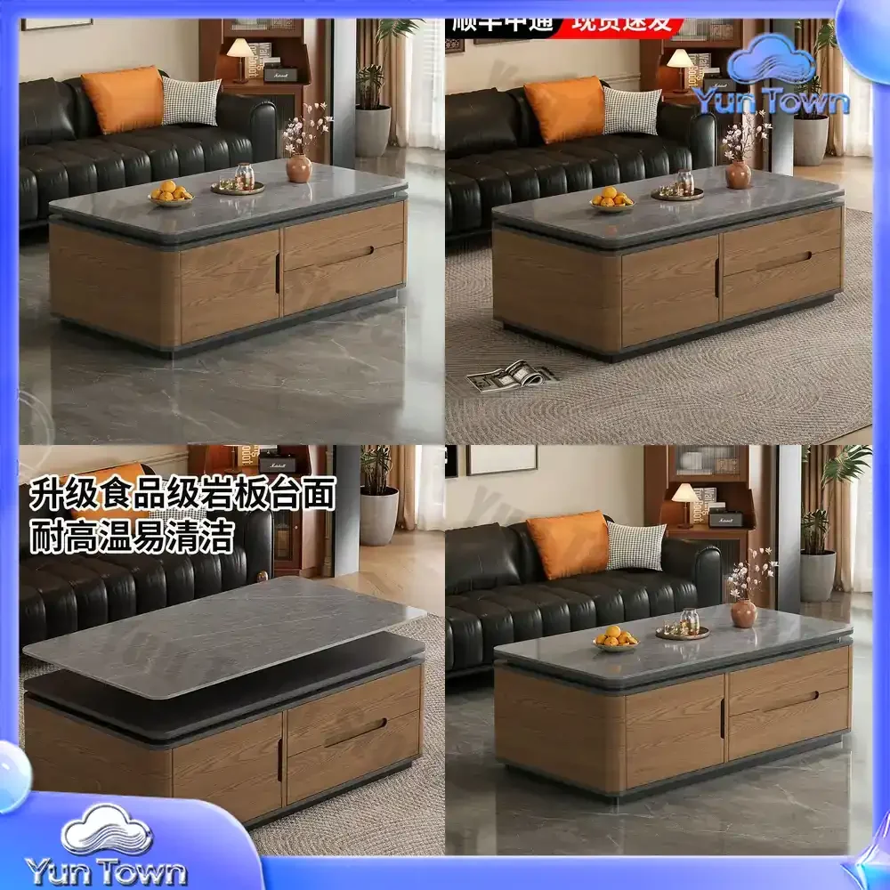 Massivholz-Couchtisch für Wohnzimmer Kleiner Raum Heimgebrauch Moderner Luxus-Stil Marmor-Tischplatte Mid-Century Modern TV-Ständer-Set