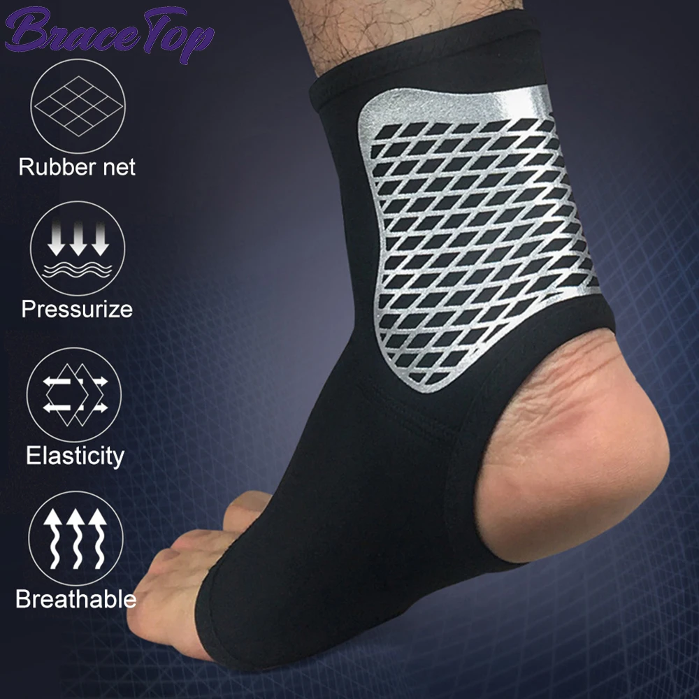 BraceTop Sports Ankle Support Brace Elastic High Protect Guard Band Men Women Running Basketball Fitness Foot Heel Wraps Bandage