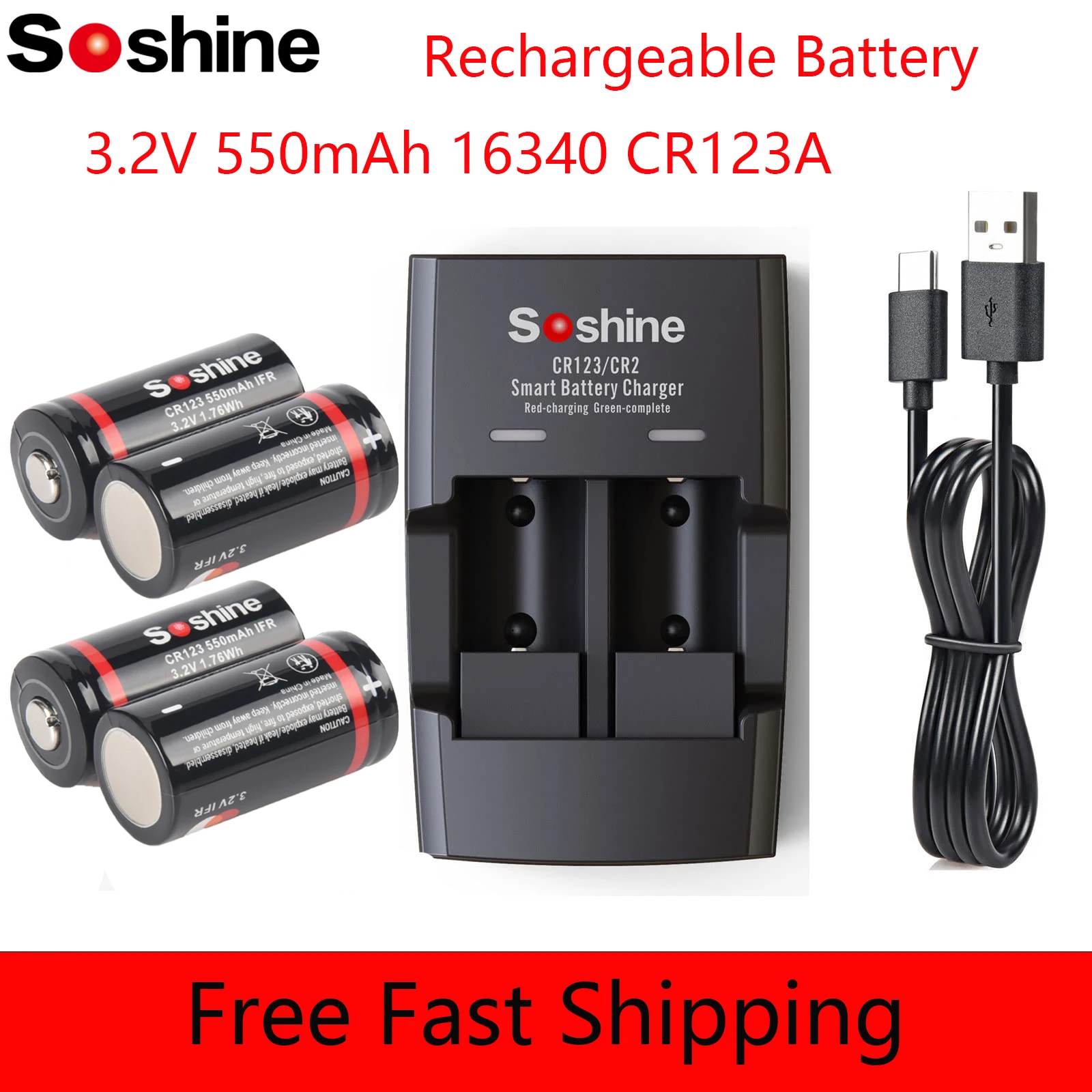 

Soshine 550 мАч RCR123 LiFePO4 аккумулятор и интеллектуальное зарядное устройство LiFePO4 3,2 В 550 мАч 16340 аккумуляторная батарея 2000 времени цикл разряда