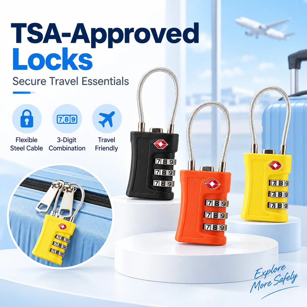 TSA Lock Password Lock Luggage Lock Travel Suitcase Lock Combination Padlock Universal Secure Durable Easy Use For Baggage