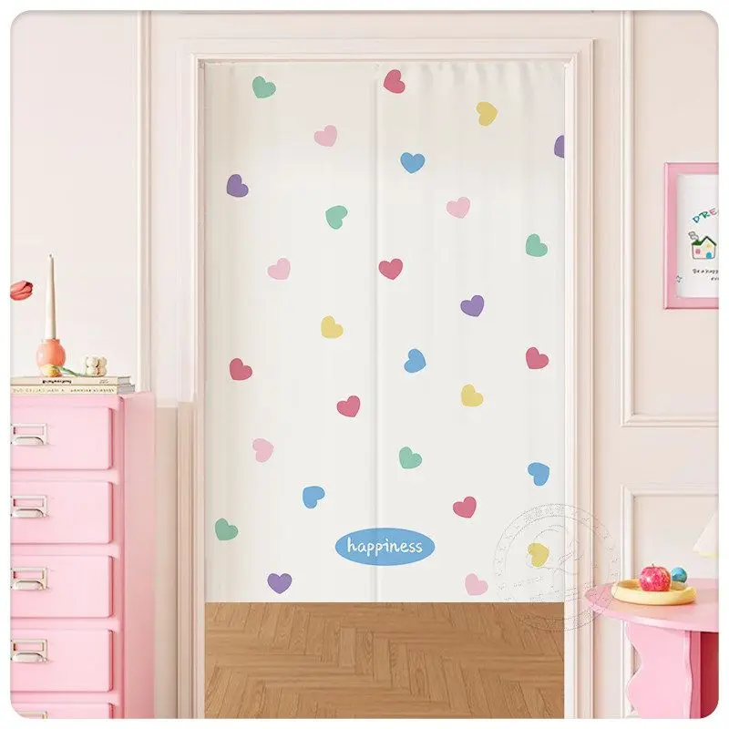 VIKAMA Colorful Heart Pattern Noren Split Door Curtain Room Divider Privacy Curtain for Kids Room Bedroom Sweet Home Decor